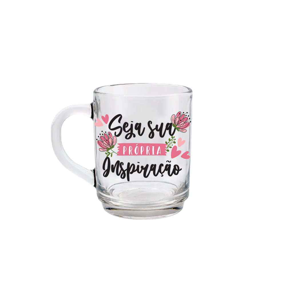 Caneca de Vidro com Suporte de Madeira - Seja Sua Inspiração