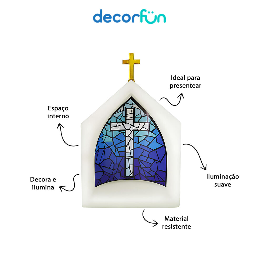 Oratório Capela Iluminada Vitral Azul Decoração Altar Bivolt