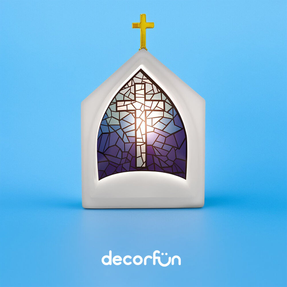 Oratório Capela Iluminada Vitral Azul Decoração Altar Bivolt