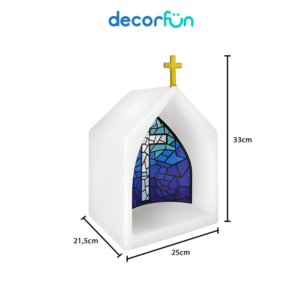 Oratório Capela Iluminada Vitral Azul Decoração Altar Bivolt