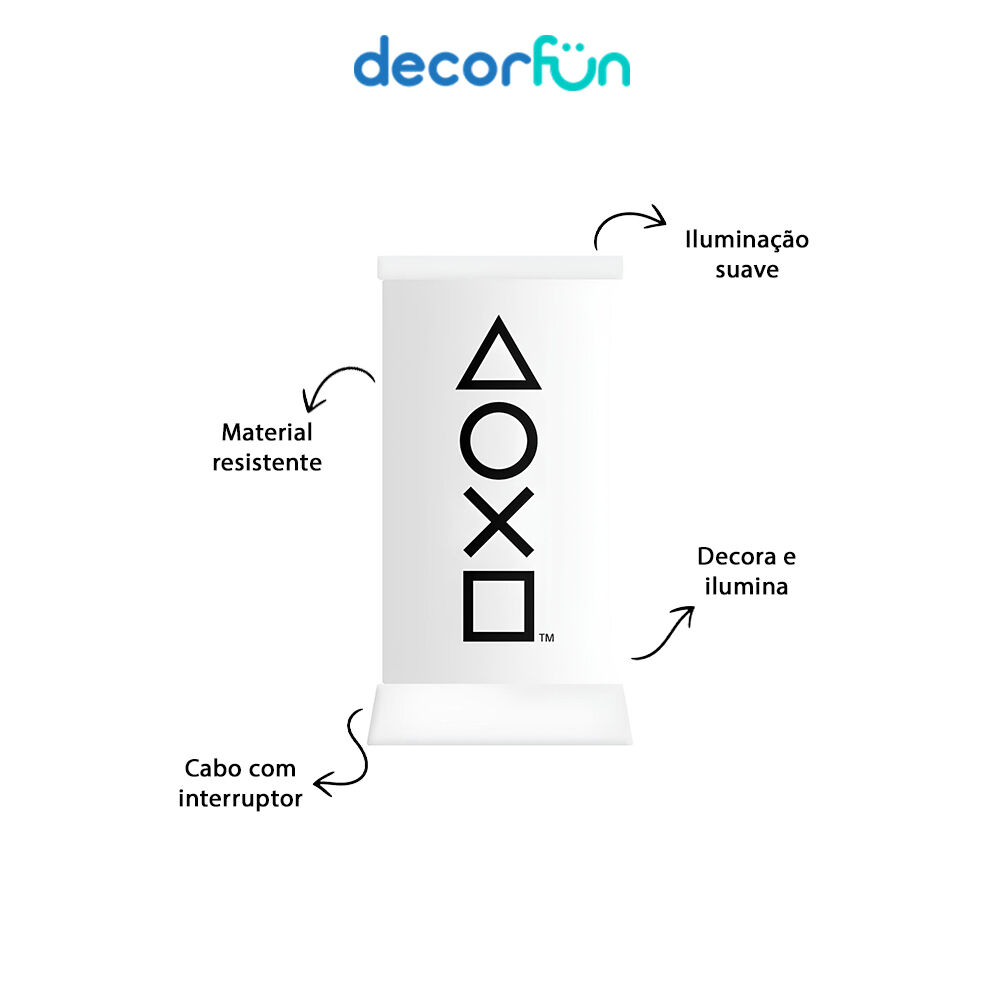 Luminária PlayStation Icons Abajur de Mesa Branco Bivolt