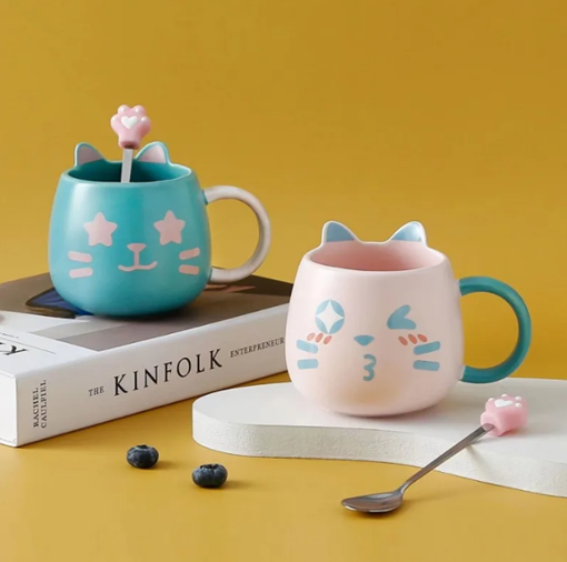Caneca de Porcelana Gatinho com Orelhas 450ml - Verde