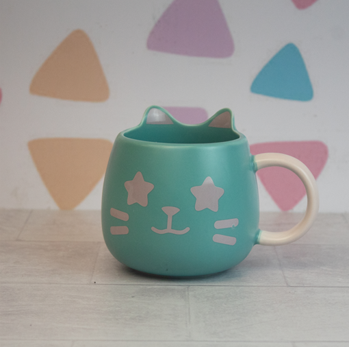 Caneca de Porcelana Gatinho com Orelhas 450ml - Verde