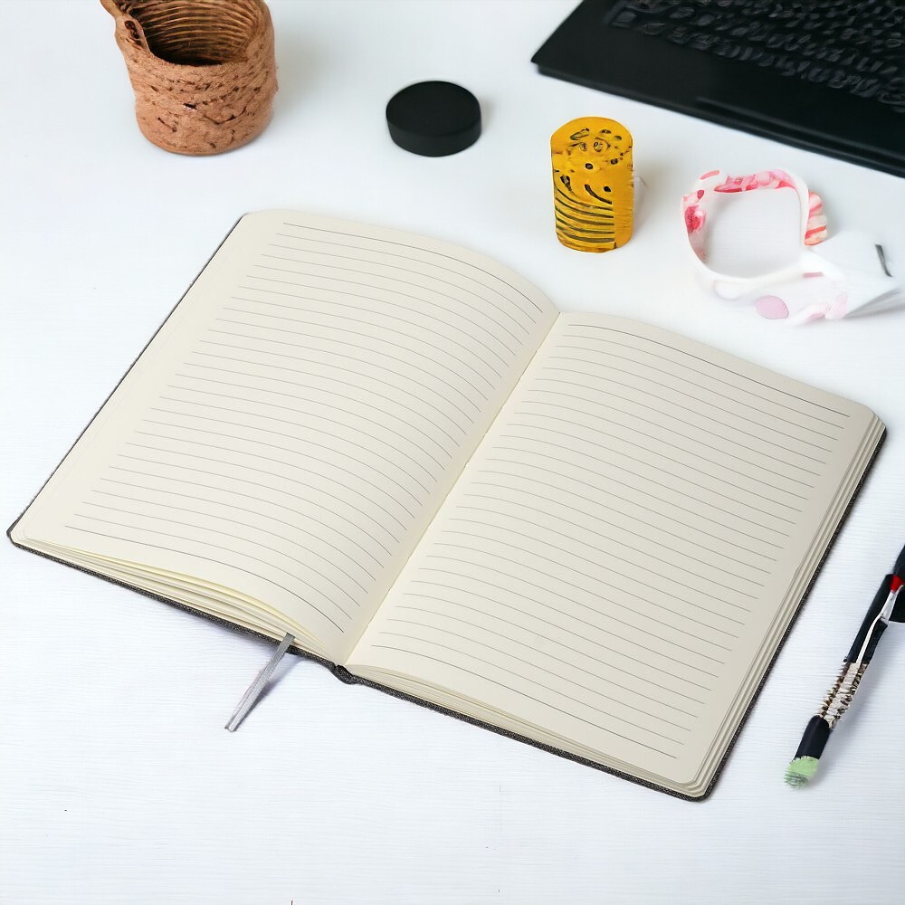 Caderno Com Capa Dura em Bambu com Suporte de Caneta Cinza