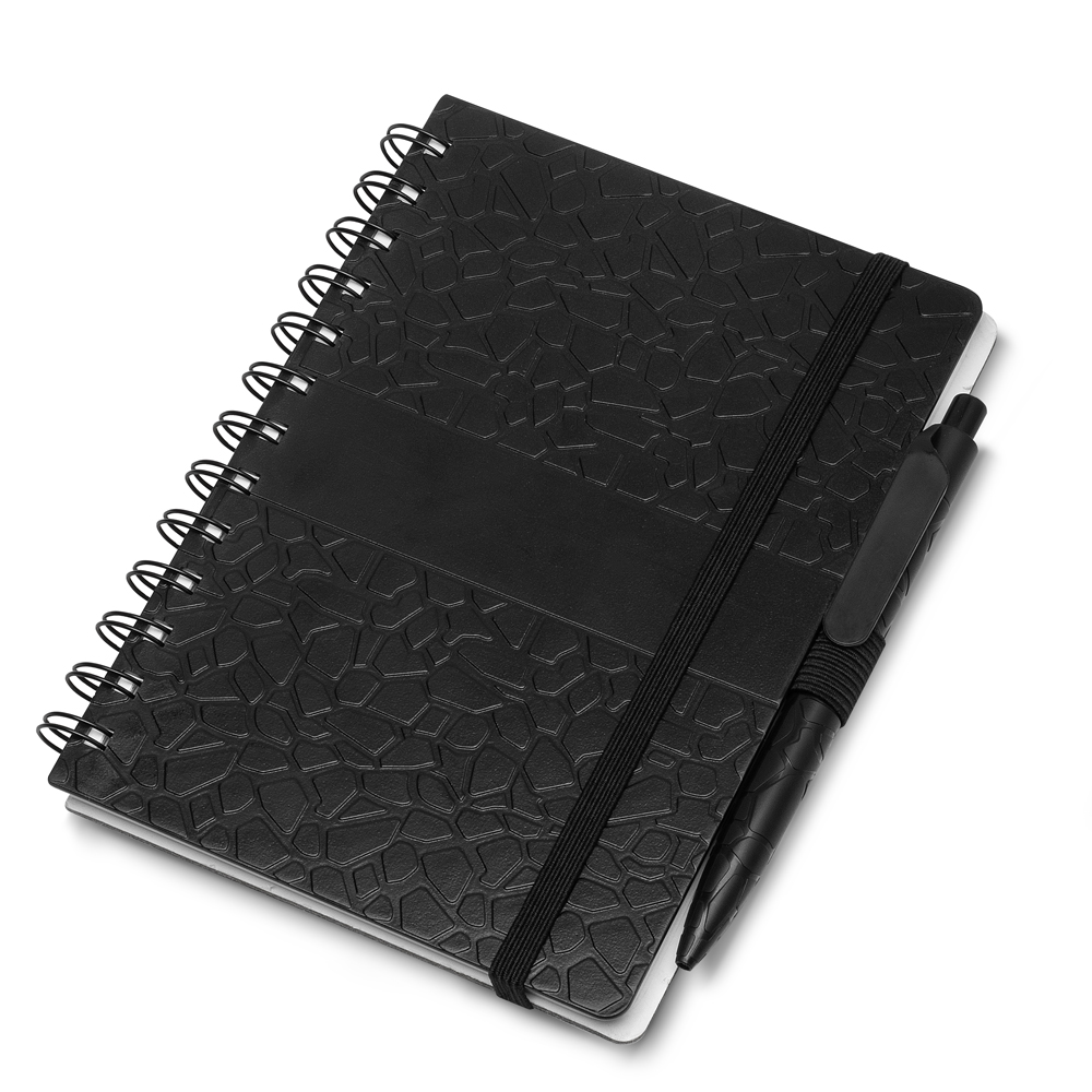 Caderno De Anotações com Caneta Aspiral e Elástico Preto