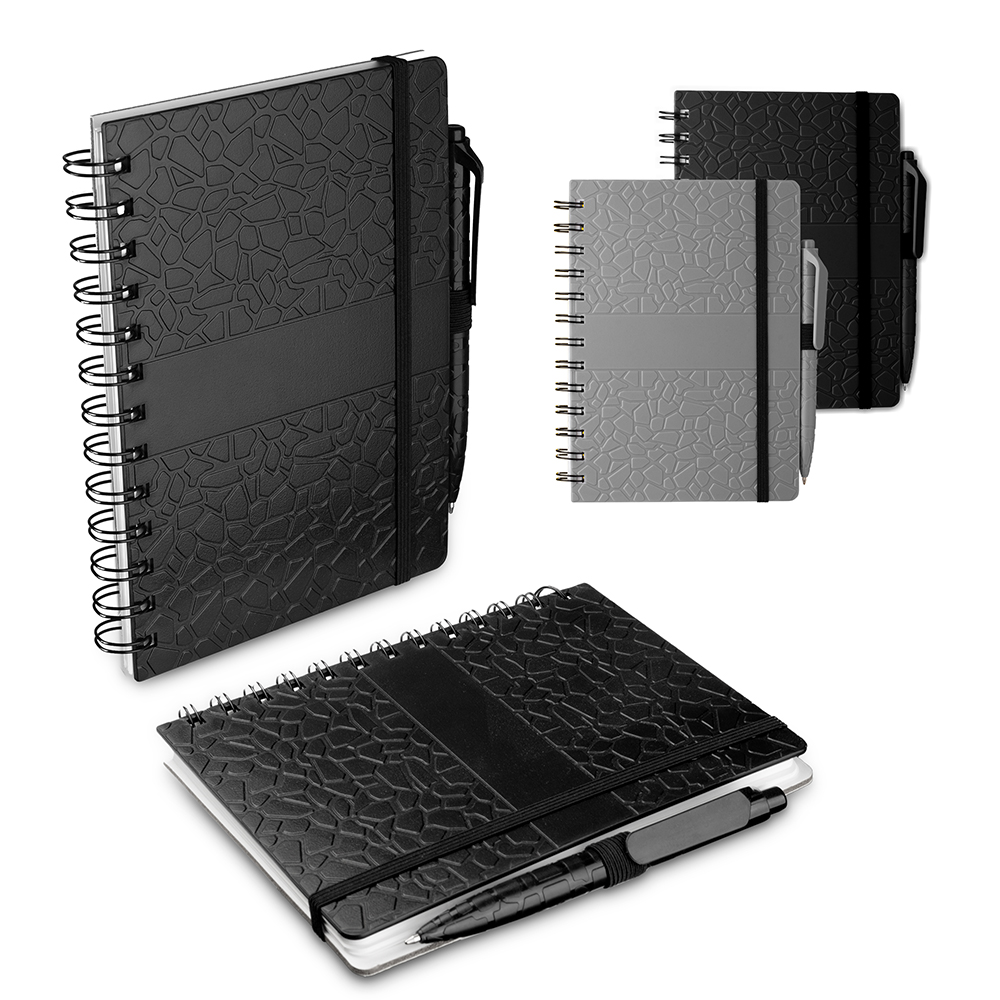 Caderno De Anotações com Caneta Aspiral e Elástico Preto