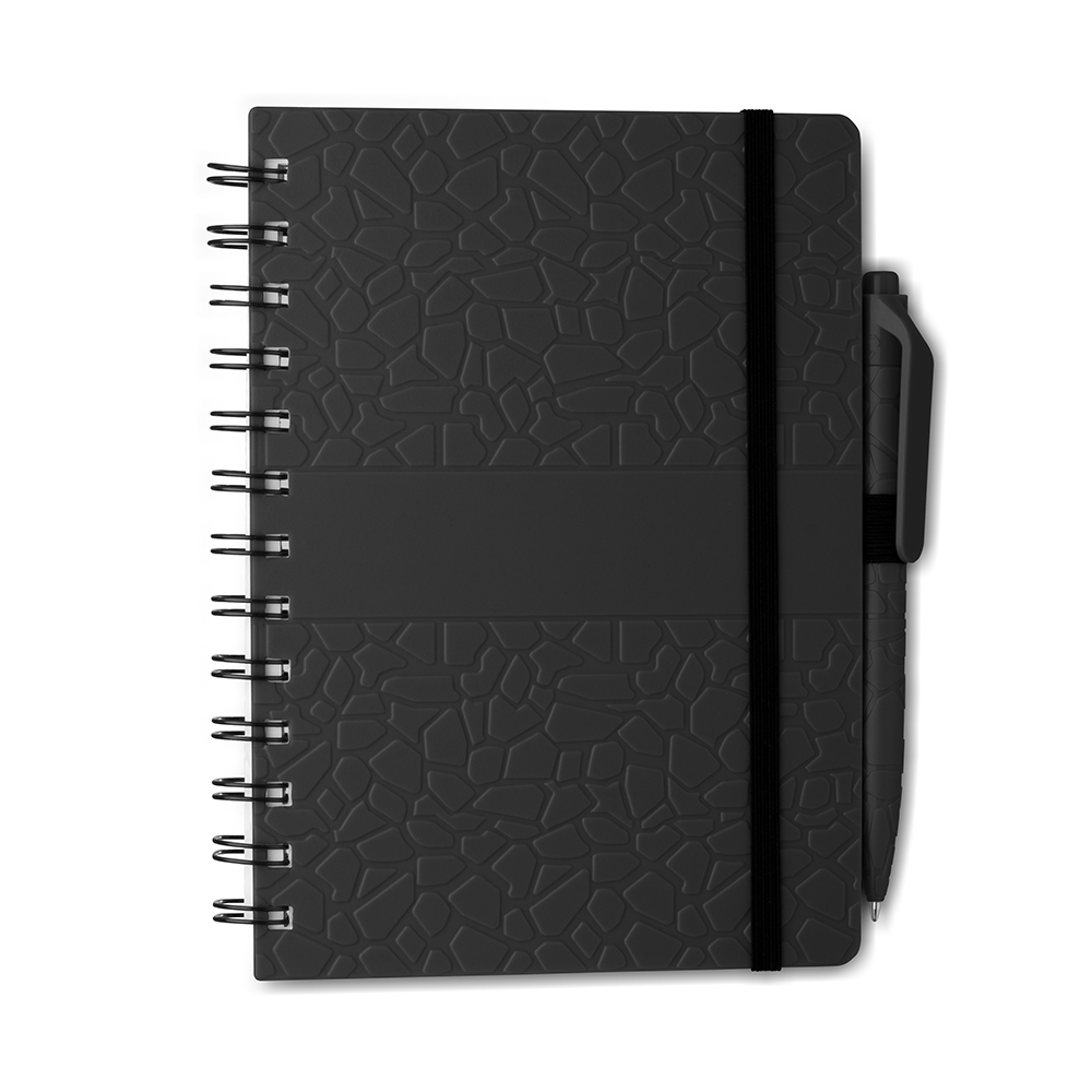 Caderno De Anotações com Caneta Aspiral e Elástico Preto