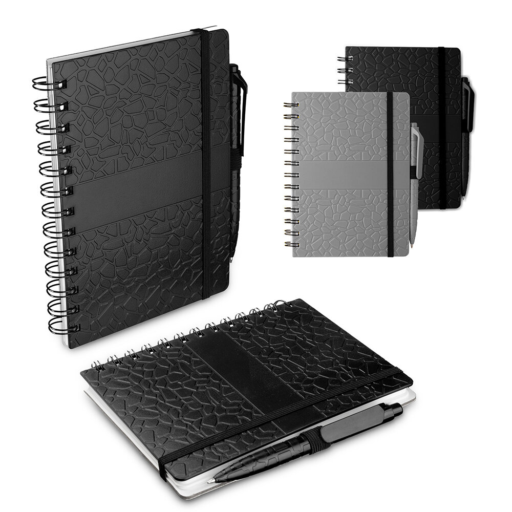 Caderno De Anotações com Caneta Aspiral e Elástico Preto