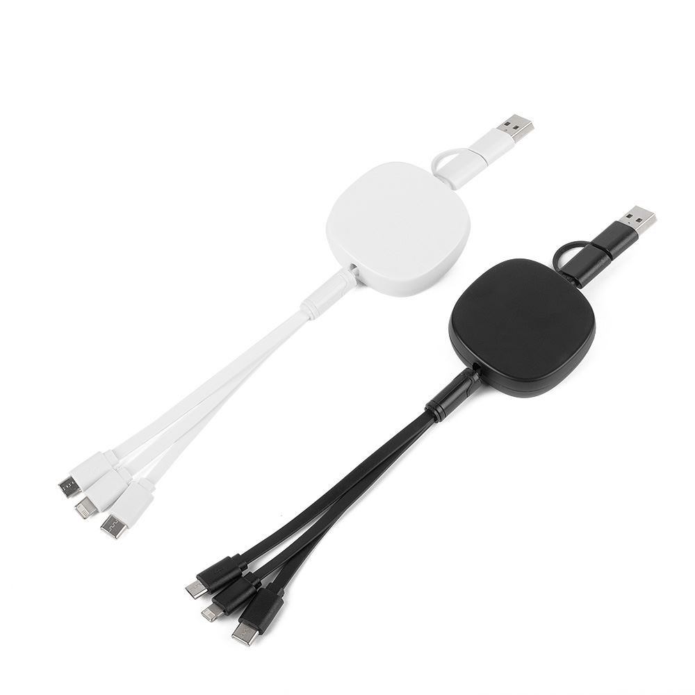Cabo Carregador USB com 3 Entradas Base de Bambu Preto