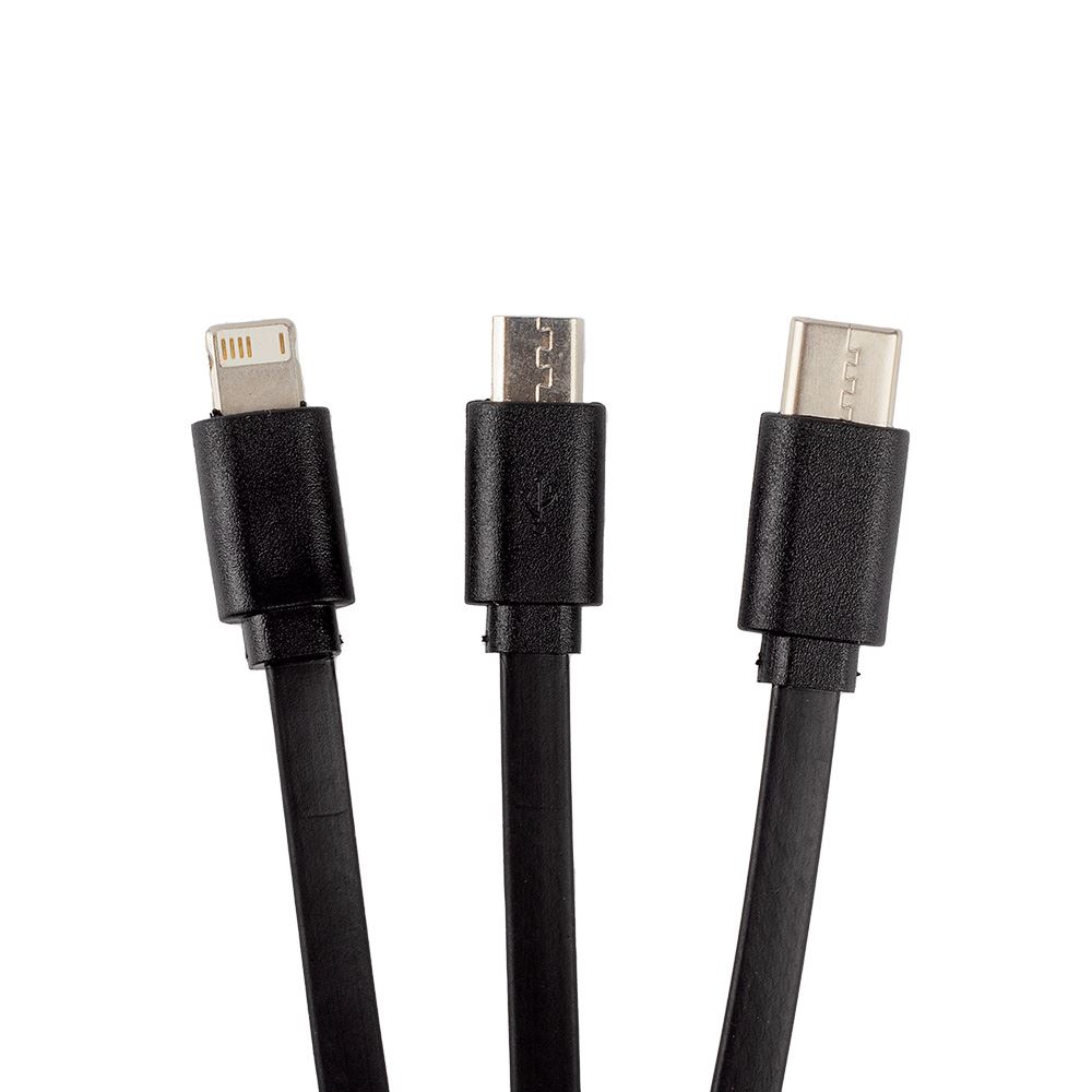 Cabo Carregador USB com 3 Entradas Base de Bambu Preto