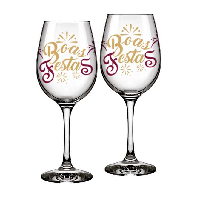Kit Com 2 Taças de Vinho - Boas Festas