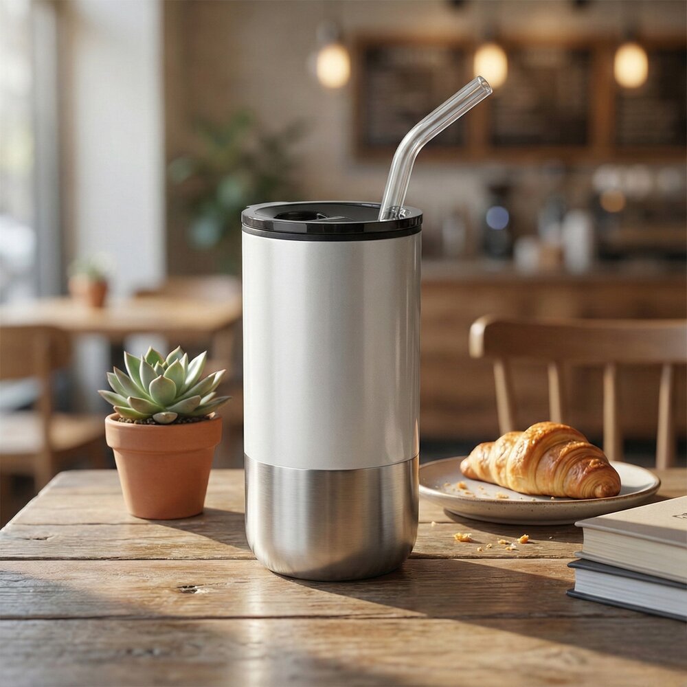 Copo Com Tampa e Canudo Inox 550ml Branco