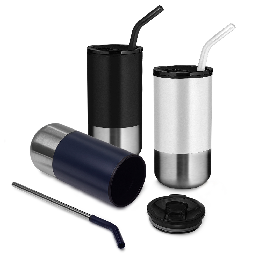 Copo Com Tampa e Canudo Inox 550ml Preto