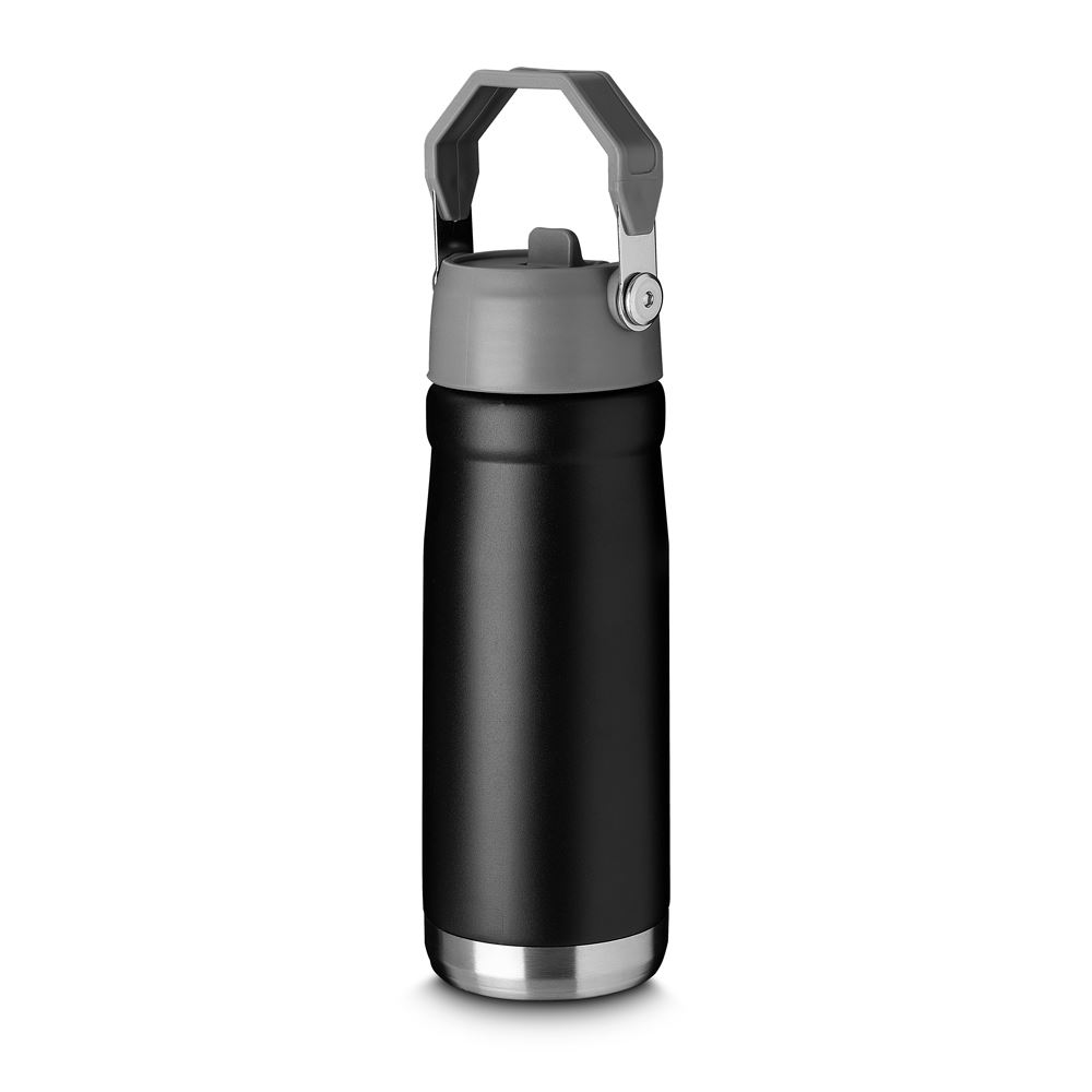 Garrafa com Alça E Bico 650ml em Aço Inox Preta