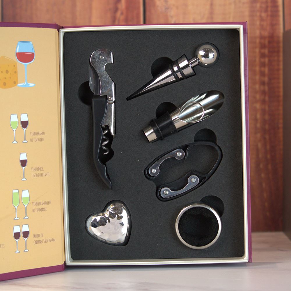 Kit com 5 Peças para Vinho Premium Wine - Você Me Completa