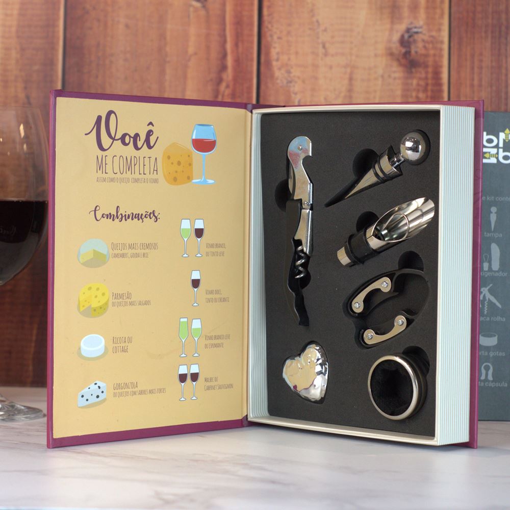 Kit com 5 Peças para Vinho Premium Wine - Você Me Completa