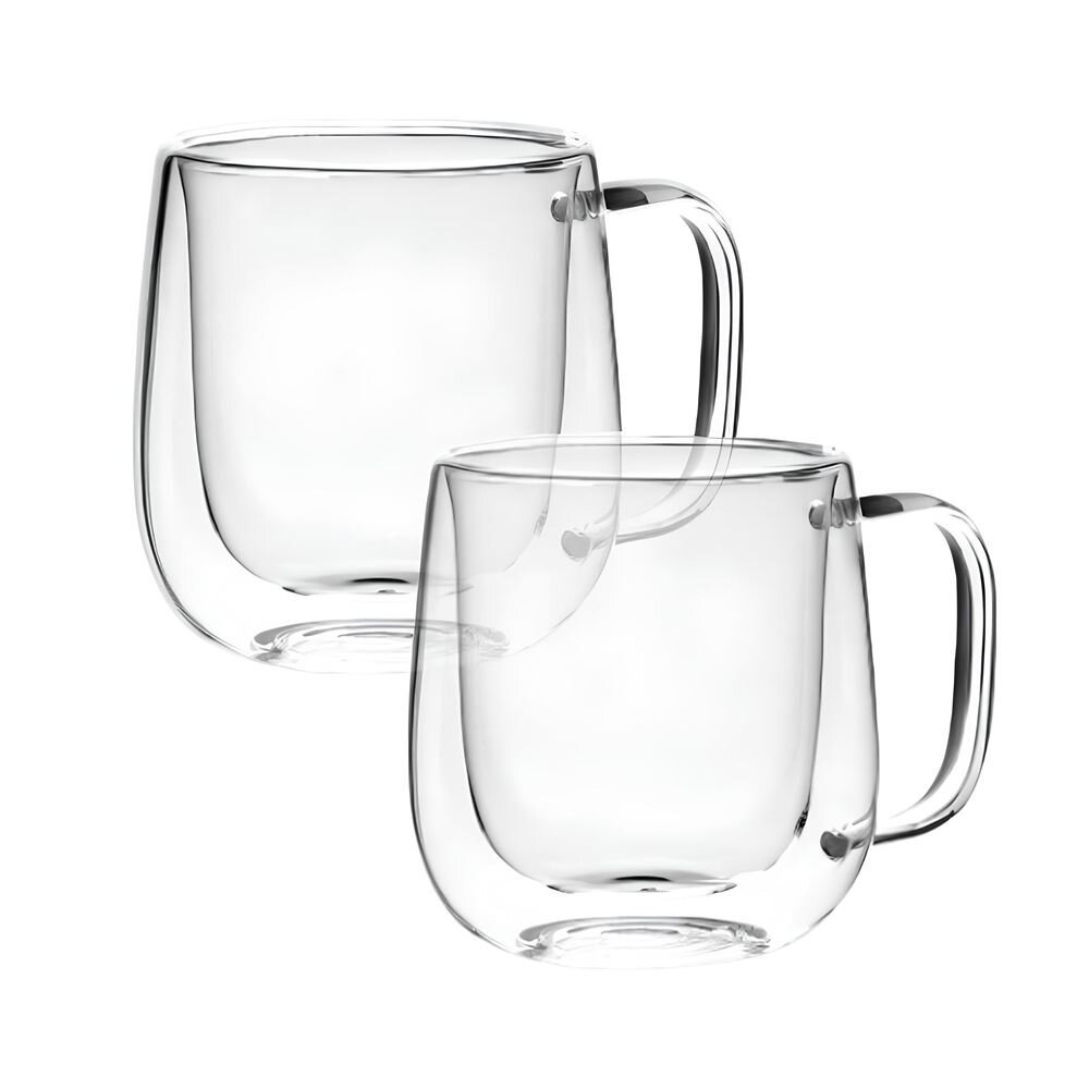 Conjunto com 2 Canecas de Vidro Borossilicato 250ml Parede Dupla