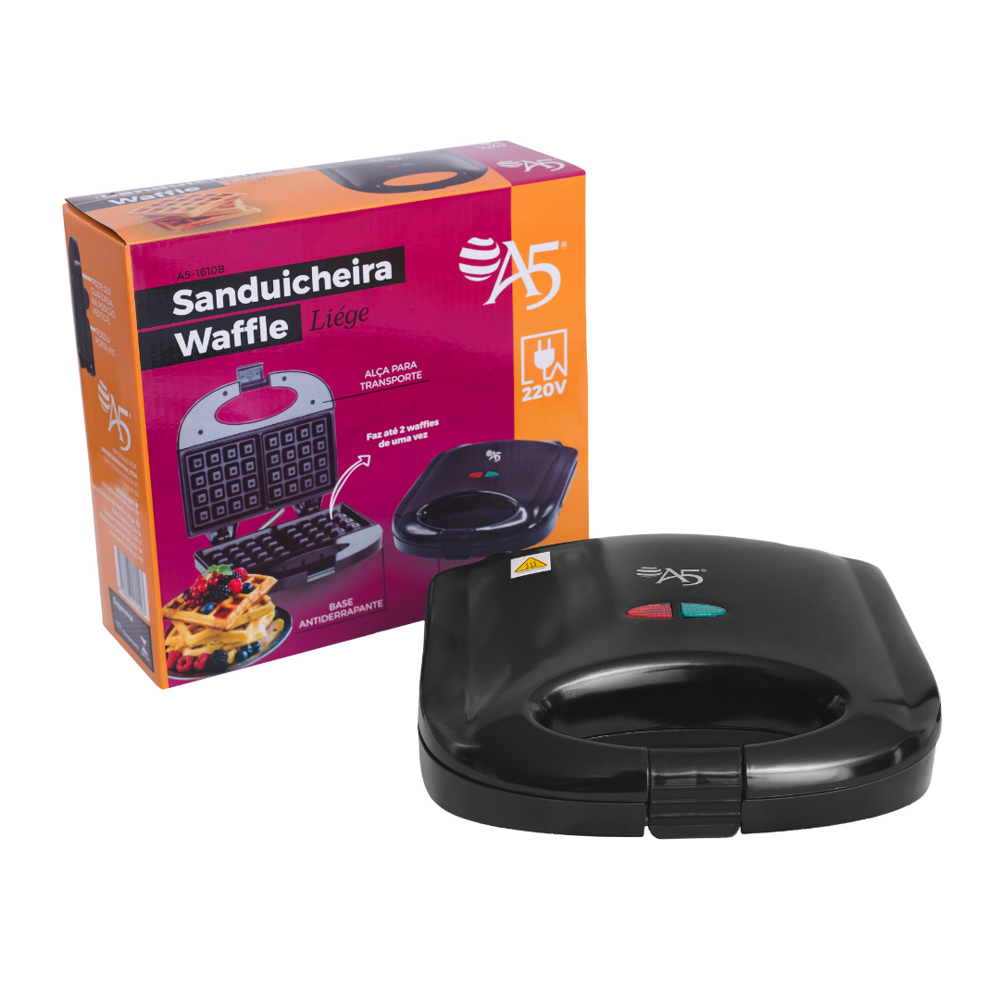 Máquina de Waffle Grill 220v Antiaderente 750w Liége Preta