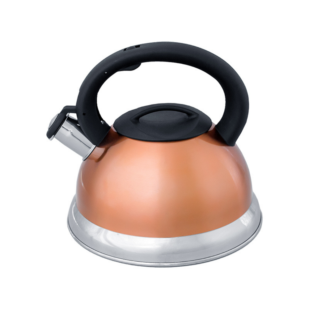 Chaleira em Inox com Apito e Fundo Duplo à Indução Dourada