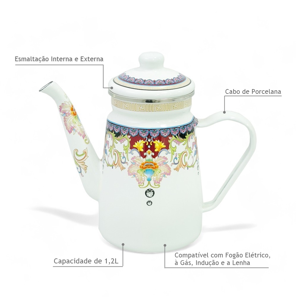 Bule Esmaltado Vintage 1,2L à Indução Indiano