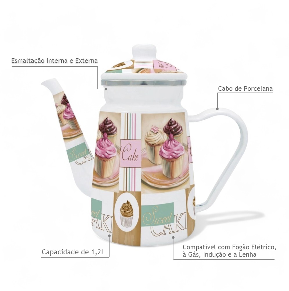 Bule Esmaltado Vintage 1,2L à Indução Cake