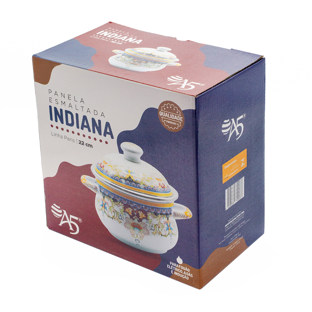 Caçarola Esmaltada Vintage 3,6L à Indução Com Tampa Indiana