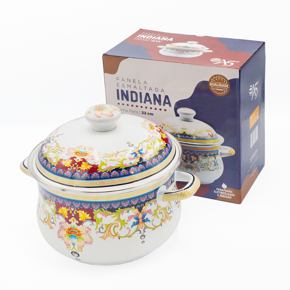 Caçarola Esmaltada Vintage 3,6L à Indução Com Tampa Indiana
