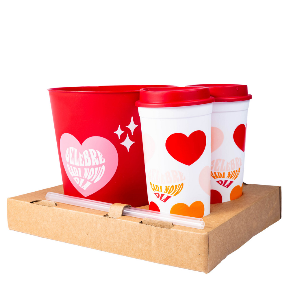 Kit Pipoca com 2 Copos e Balde - Celebre Cada Dia