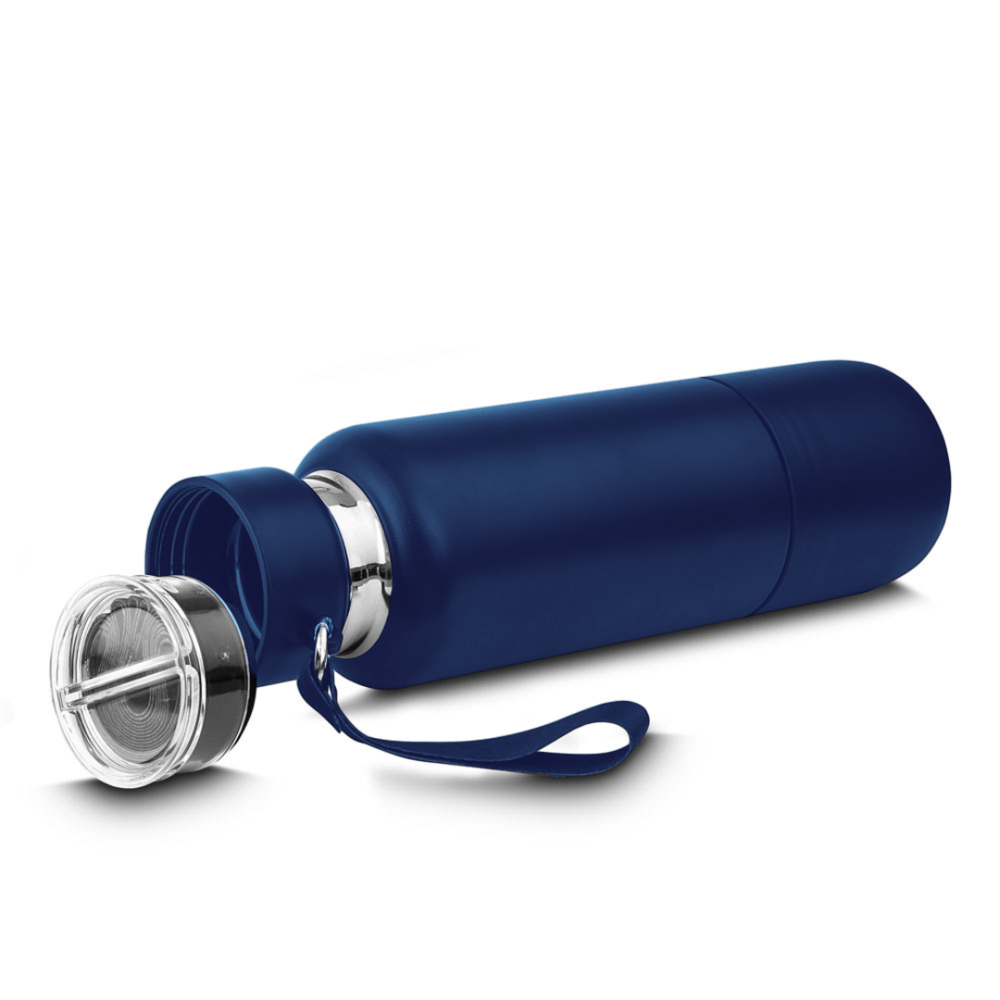Garrafa Inox 500ml com Porta Comprimidos + Copo Azul