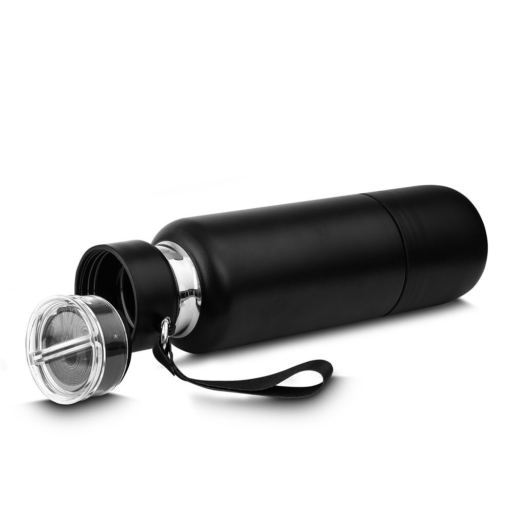 Garrafa Inox 500ml com Porta Comprimidos + Copo Preto