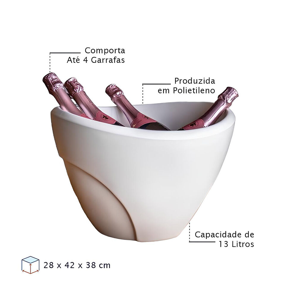 Champanheira Balde de Gelo Para 4 Garrafas 13L Parede Dupla Branca