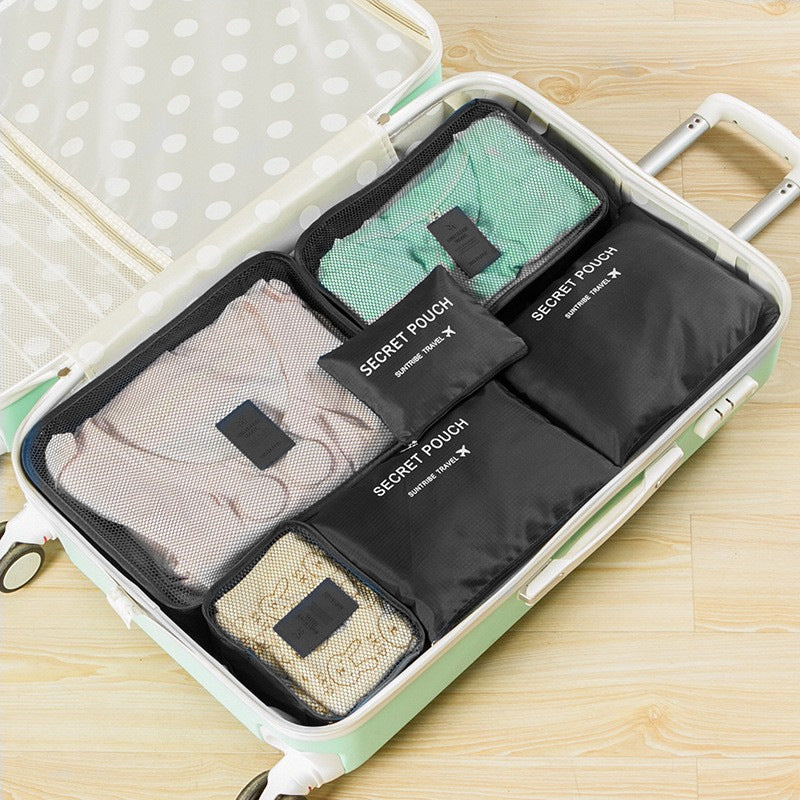 Conjunto de Bagagem de Viagem Impermeável de 6 Peças - Preto