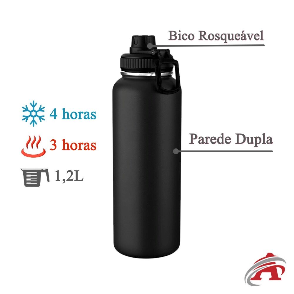 Garrafa com Alça e Bico 1,2L Parede Dupla Preta