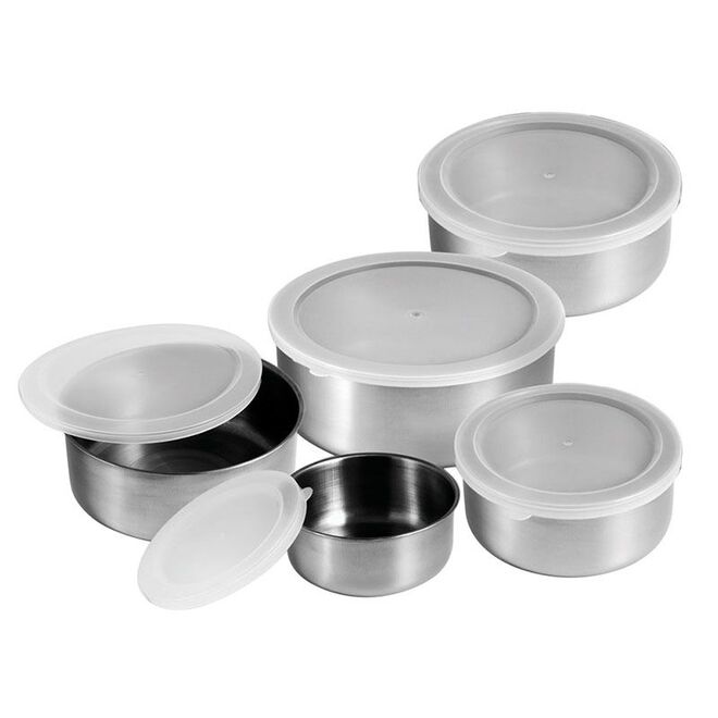 Jogo de Tigelas Bowls de Aço Inox com Tampa 5 Unidades