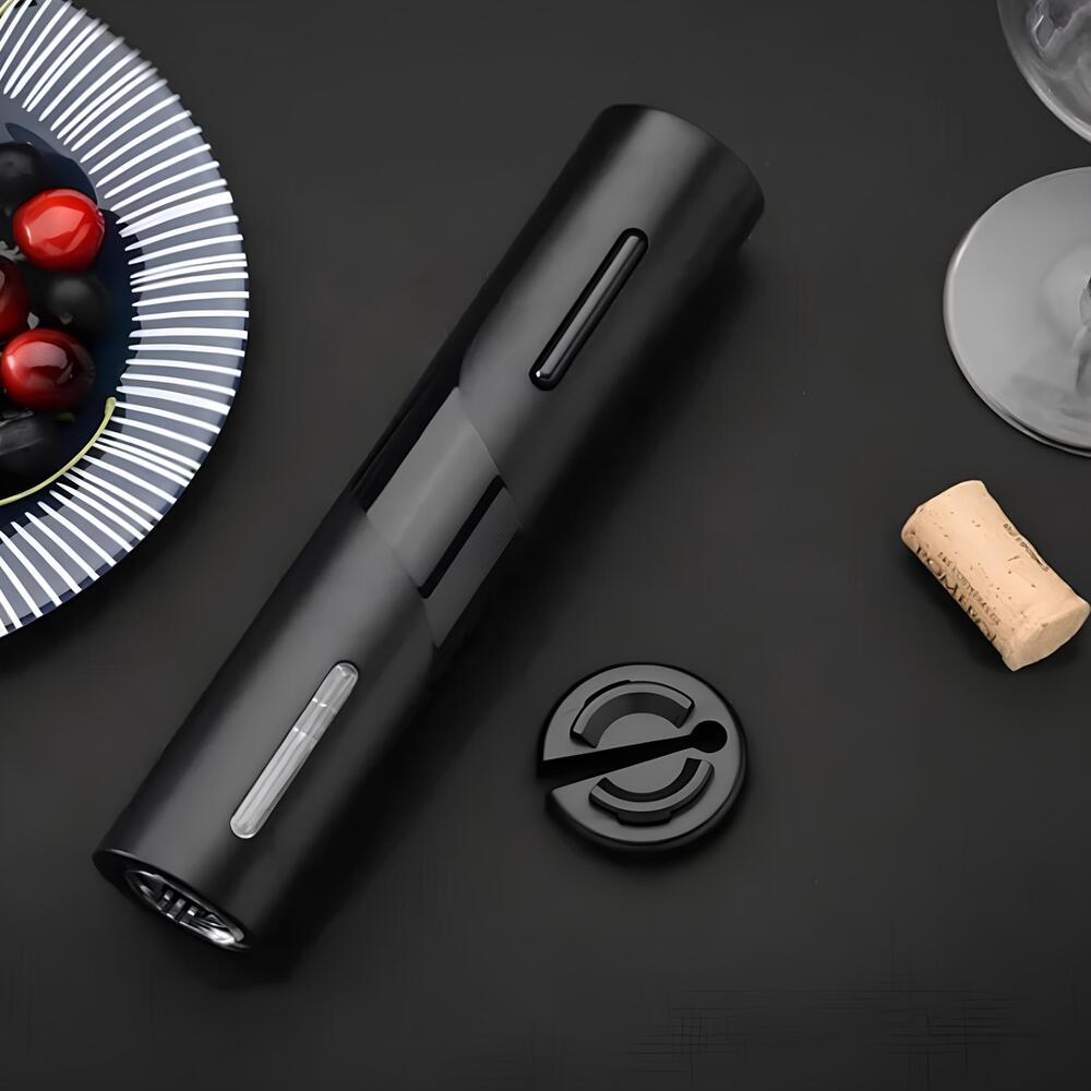 Kit Abridor Elétrico de Vinho  a pilhas com Acessórios Preto