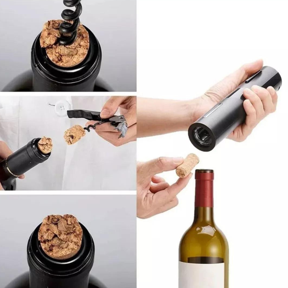 Abridor De Vinho Elétrico a Pilhas Premium Preto