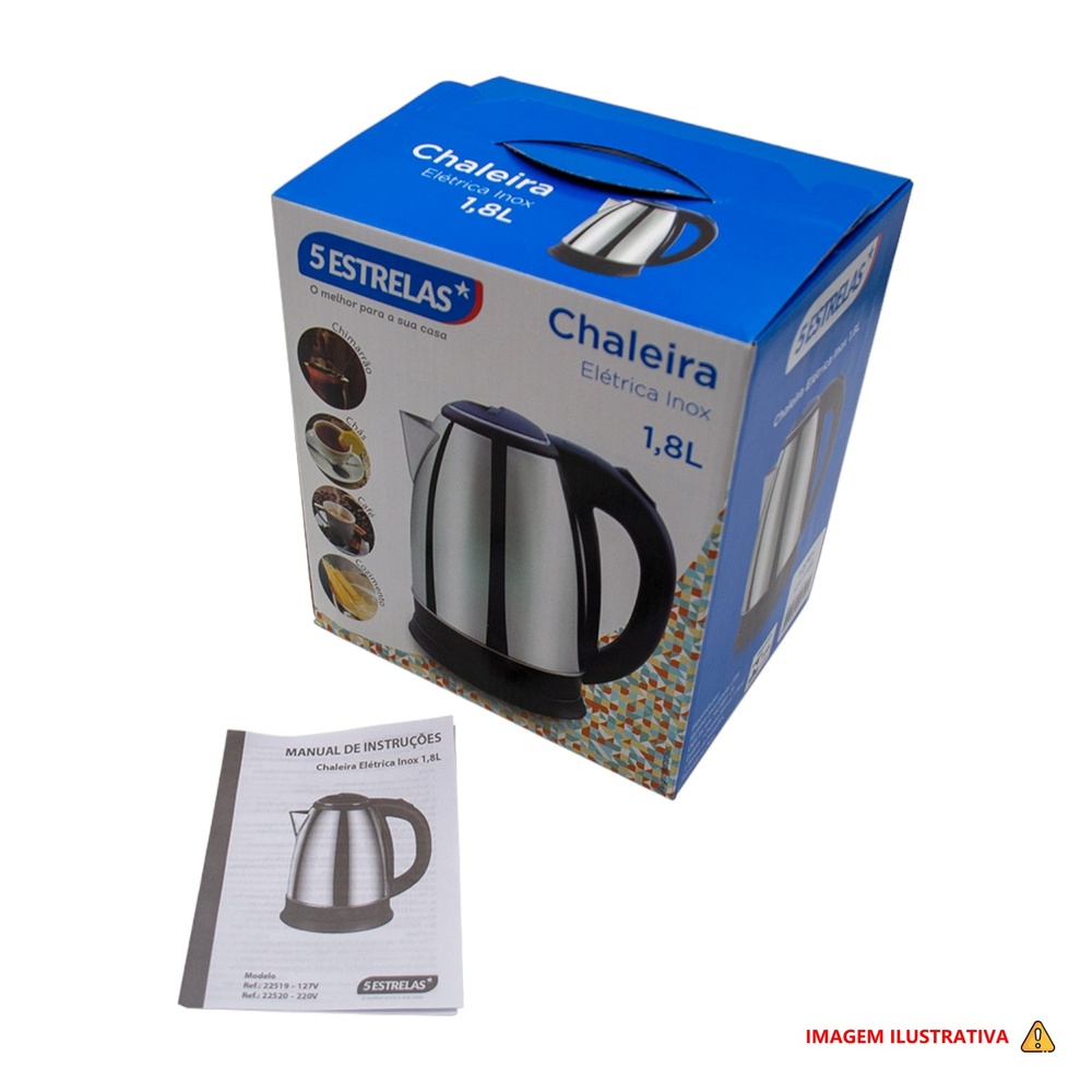 Chaleira Elétrica 1,8L em Inox Vermelha 220v 1500w Rápida Fervura