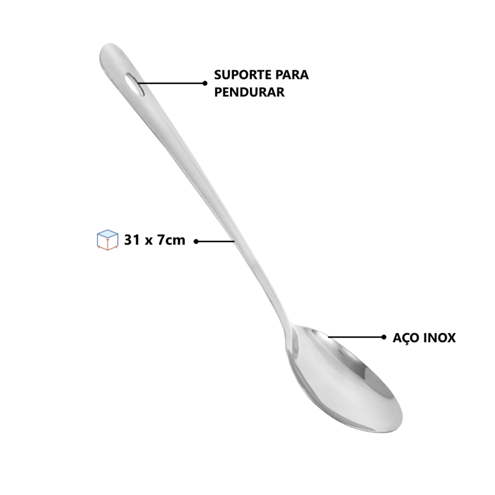 Colher de Arroz em Inox 31cm com Suporte de Pendurar