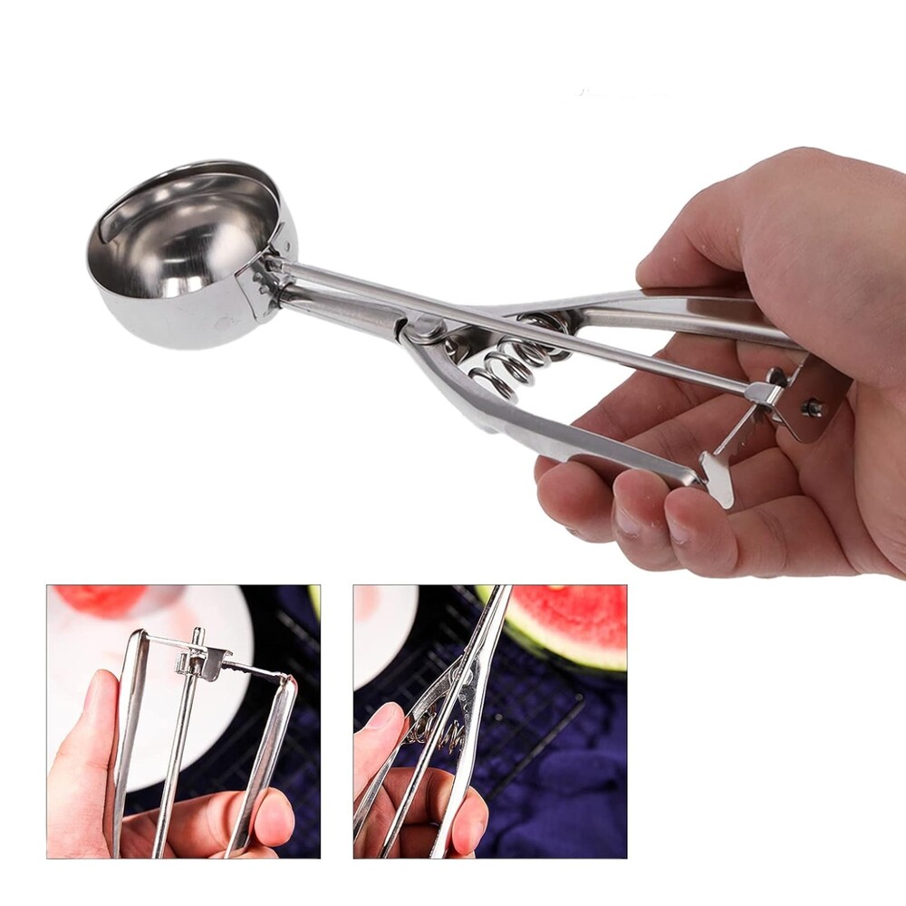 Pegador Colher com Ejetor De Sorvete Açaí Profissional Inox Bola 22cm