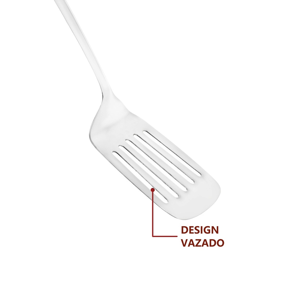 Espátula em Aço Inox Vazada para Frituras 33cm Chapeiro Hambúrguer