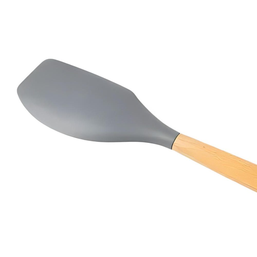 Espátula Reta de Silicone Cabo de Madeira Cinza 31cm Coberturas Fechada