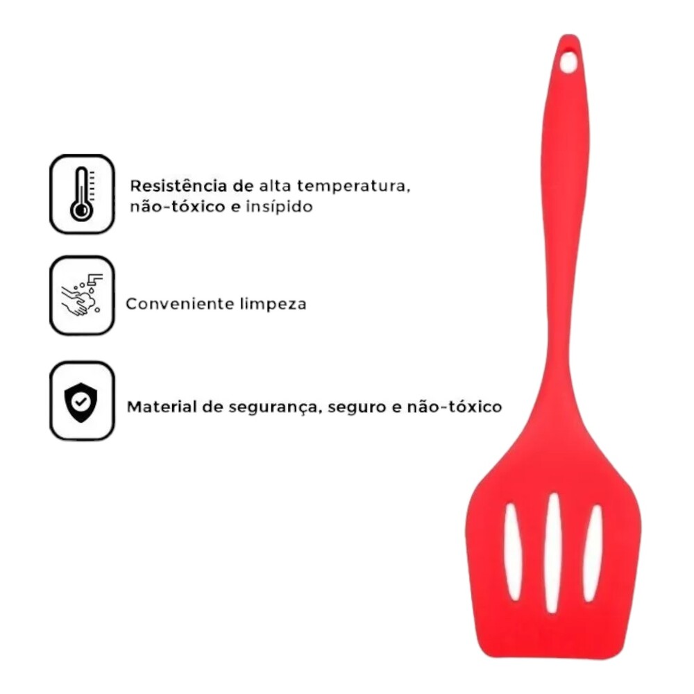 Espátula em Silicone Vermelha Vazada para Frituras 30cm Chapeiro
