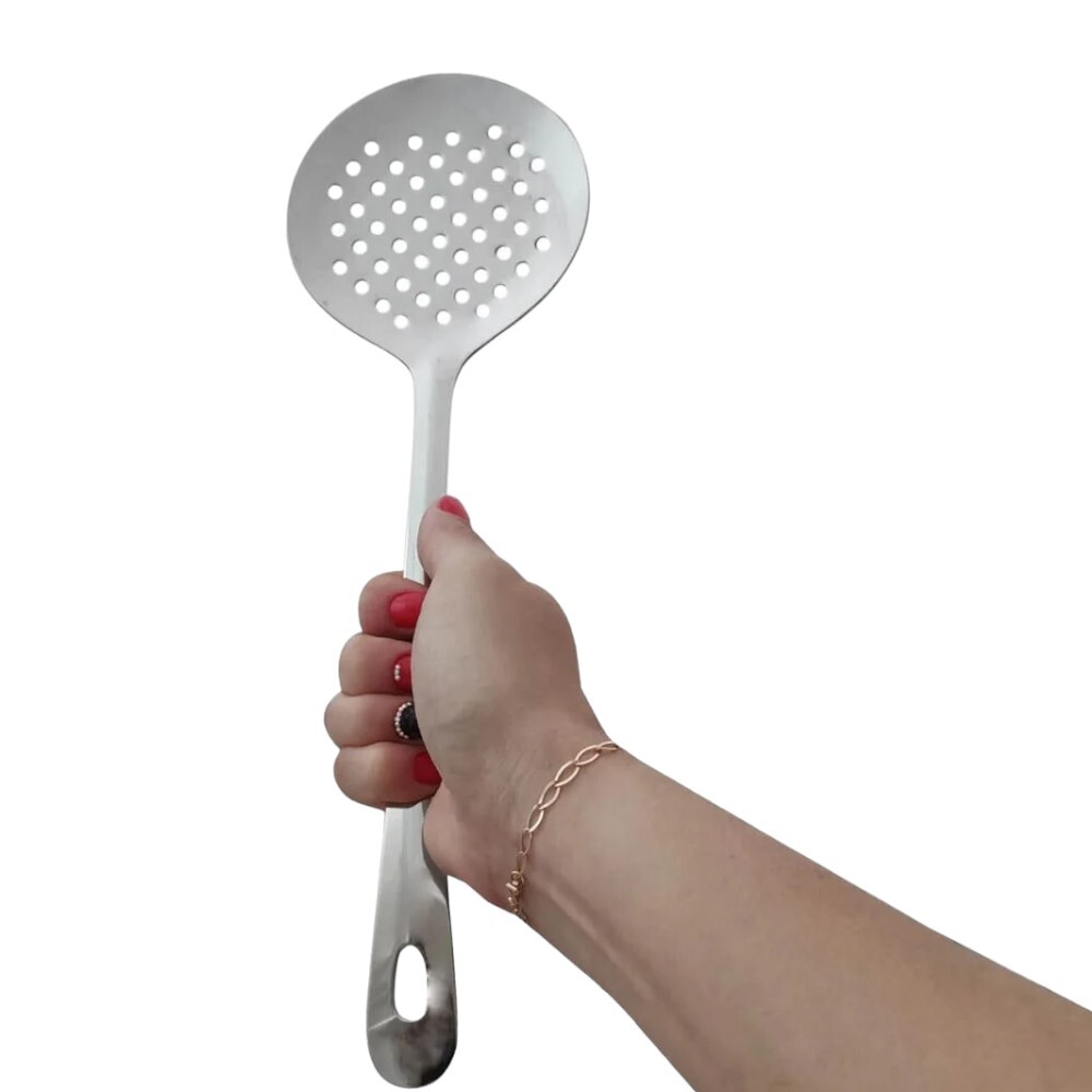 Escumadeira de Inox Grande 32cm com Suporte Arroz Risotos