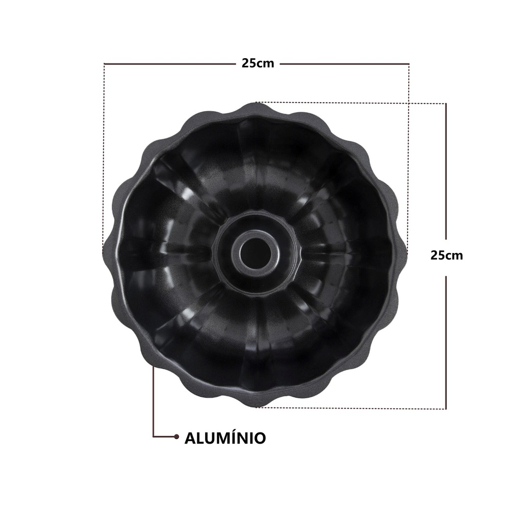 Forma para Bolo e Pudim 25cm em Alumínio Antiaderente Furo Central