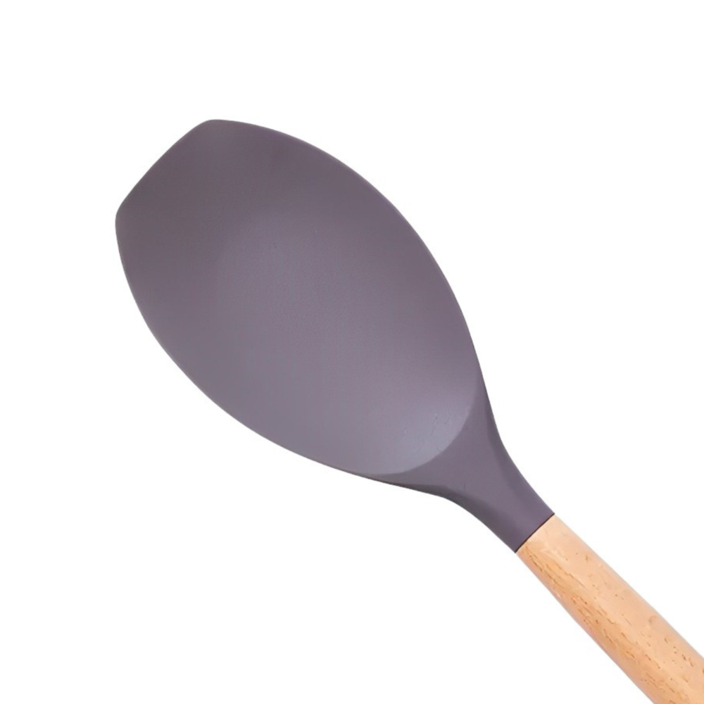 Espátula Pá de Silicone Cabo de Madeira Cinza 31cm Coberturas Fechada