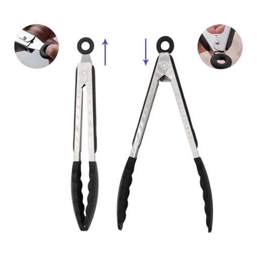 Pegador de Metal com Ponta de Silicone Cinza Multiuso Pinça 27cm