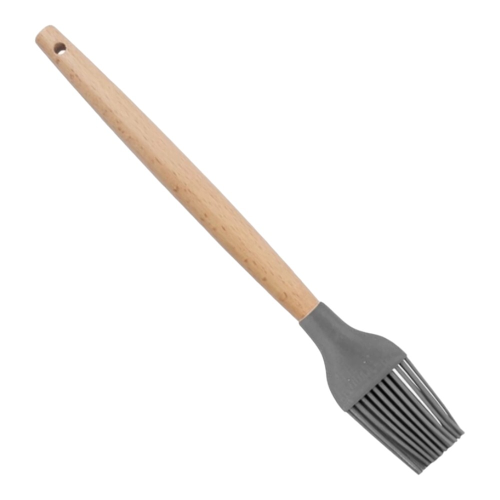 Pincel Culinário de Silicone Cinza com Cabo de Madeira 27cm