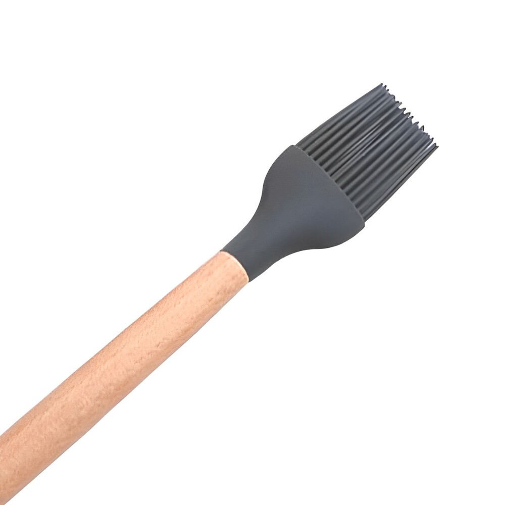 Pincel Culinário de Silicone Cinza com Cabo de Madeira 27cm