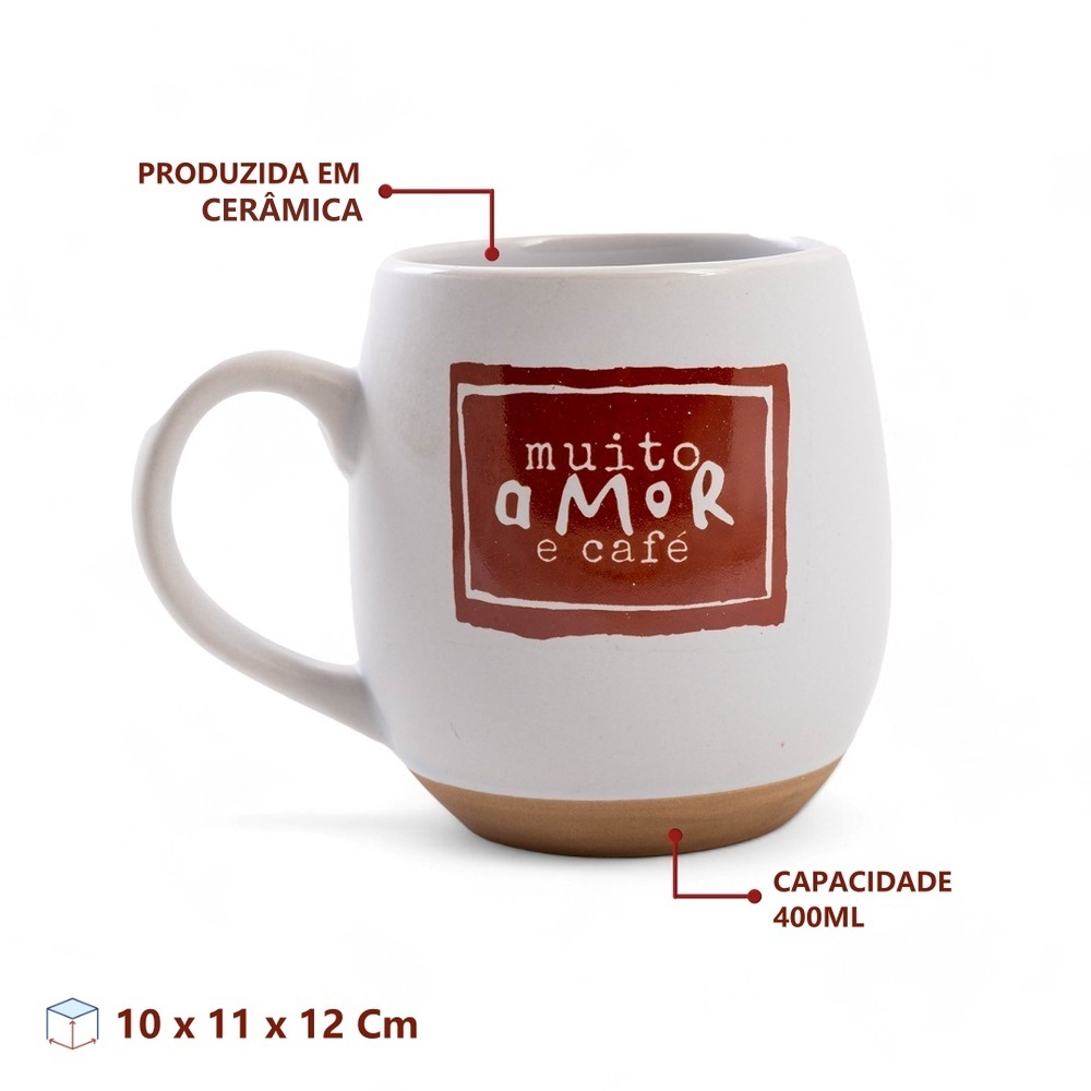 Caneca de Cerâmica Oval 400ml - Muito Amor e Café