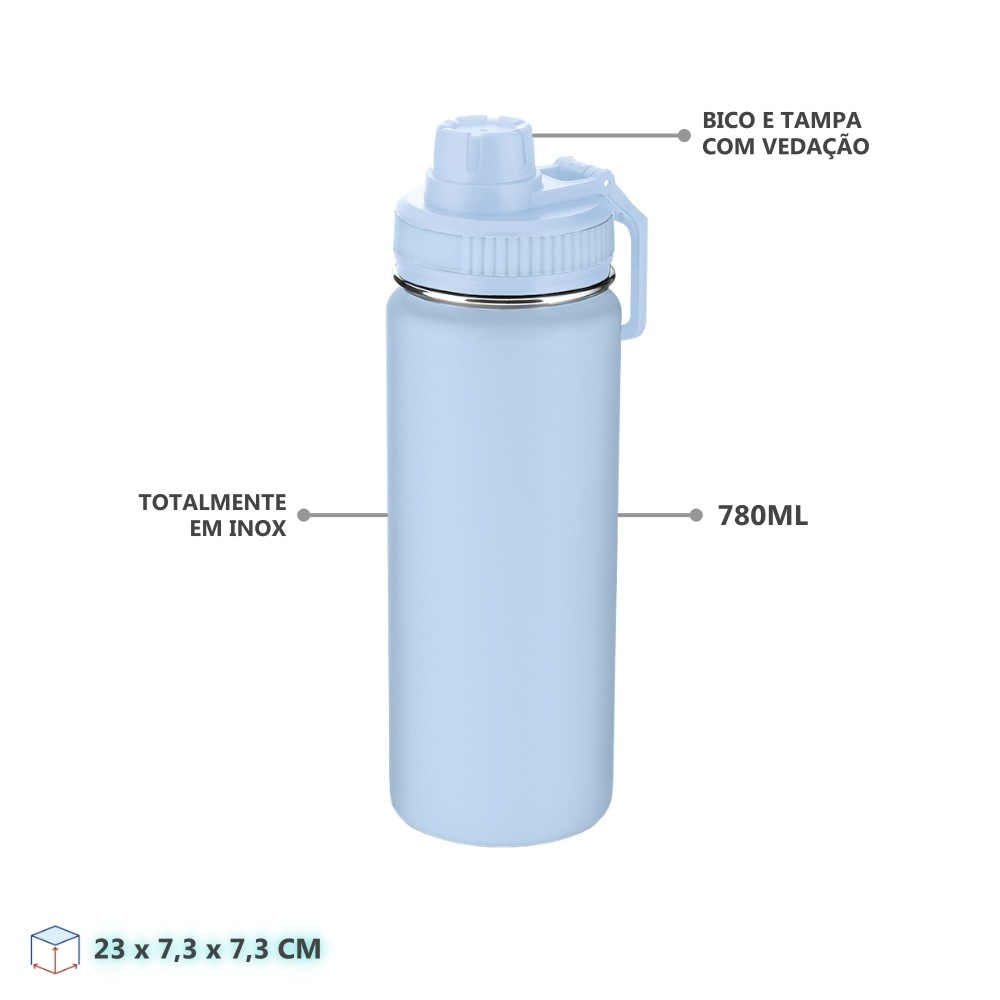 Garrafa com Alça e Bico 780ml em Aço Inox Azul Ciano